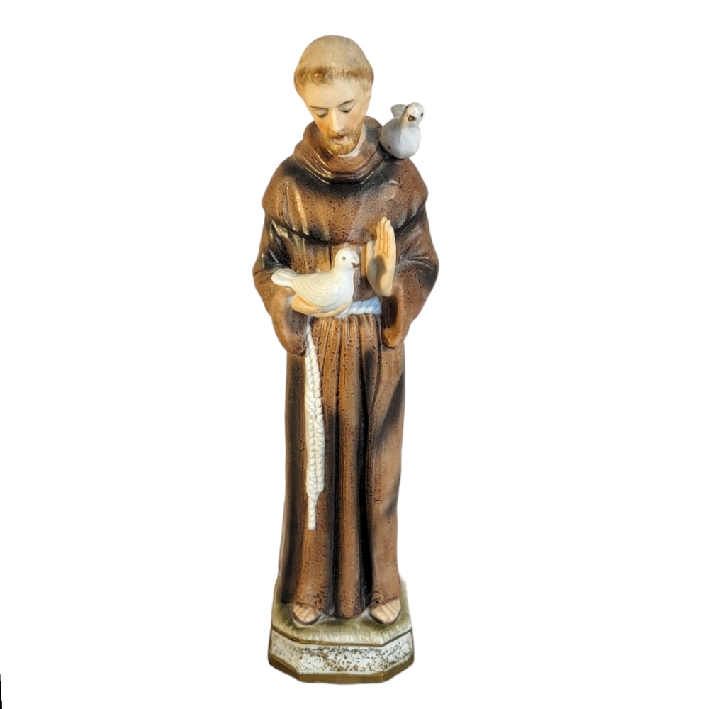Sanmyro Japan Ceramic Monk With Doves Hand Painted Religious Figurine Figure